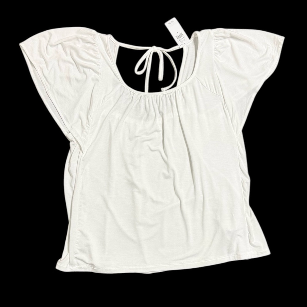 NWT Gap Women's White Scoop-Neck Tie-Back Blouse size small short sleeved